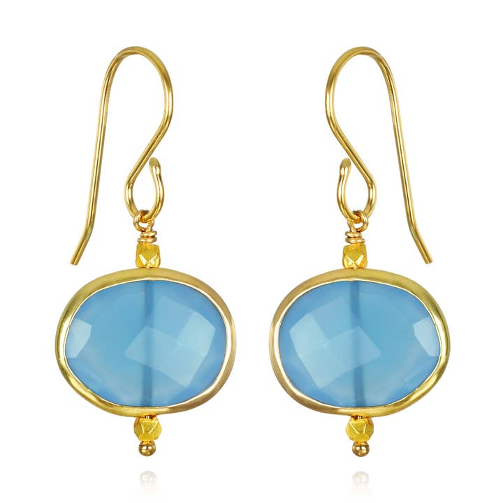 Gold Filled & Gold Vermeil Blue Chalcedony Drop Earrings