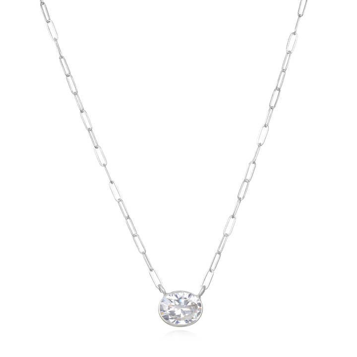 Sterling Silver Oval White Topaz Pendant Necklace