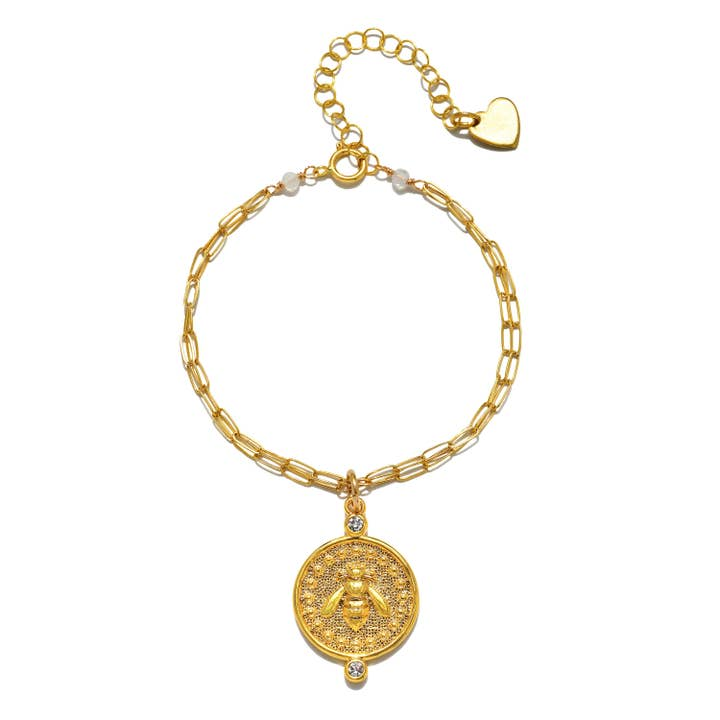 Gold-Filled Cubic Zirconia Bee Charm Bracelet