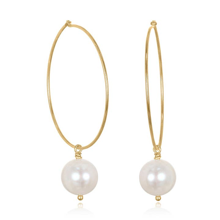 Gold Vermeil Freshwater Pearl Hoop Earrings