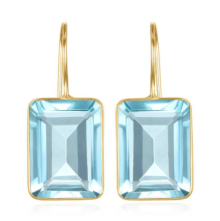 14K Gold Plated Sky Blue Quartz Solitaire Earrings