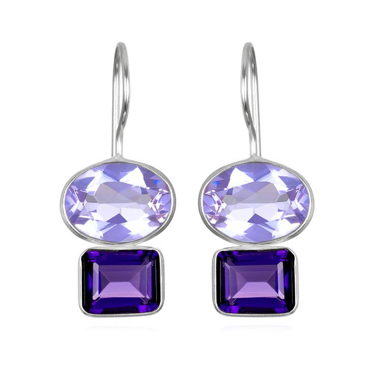 Silver-Plated Lilac & Violet Purple Quartz Drop Earrings