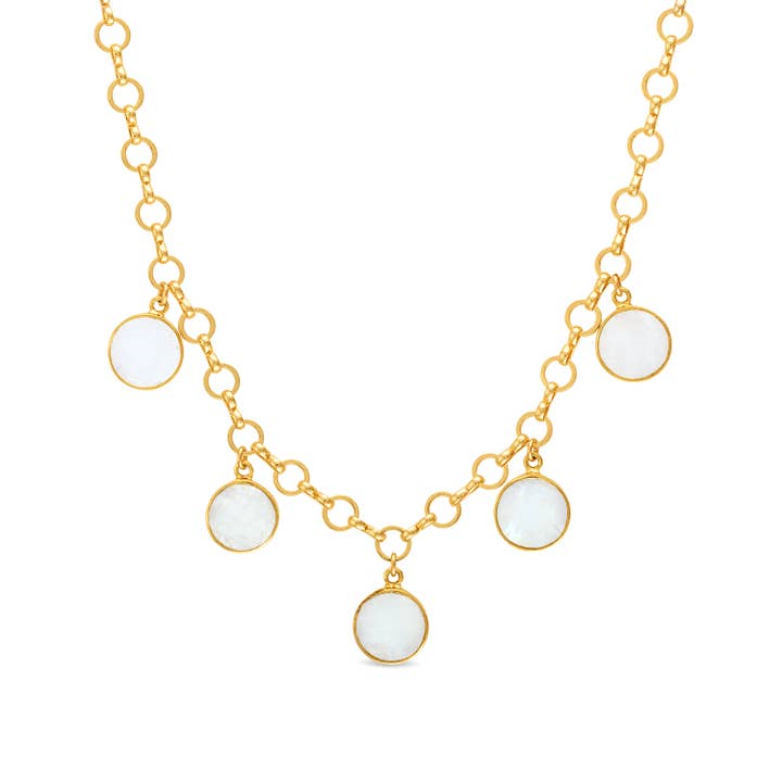 Gold Plated Rainbow Moonstone Coin Necklace