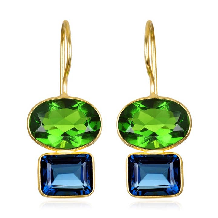 14KT Gold Plated Lime & Blue Quartz Earrings