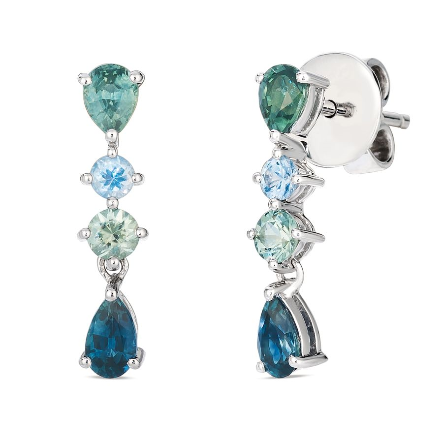 14K White Gold 1.14CTW Pear Blue Sapphire Drop Earrings