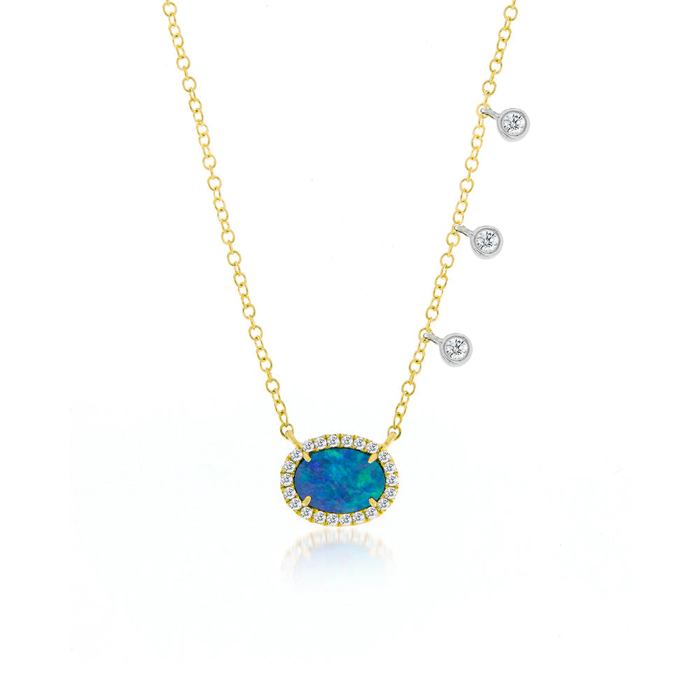 14K Yellow Gold Oval & Diamond Necklace 18"