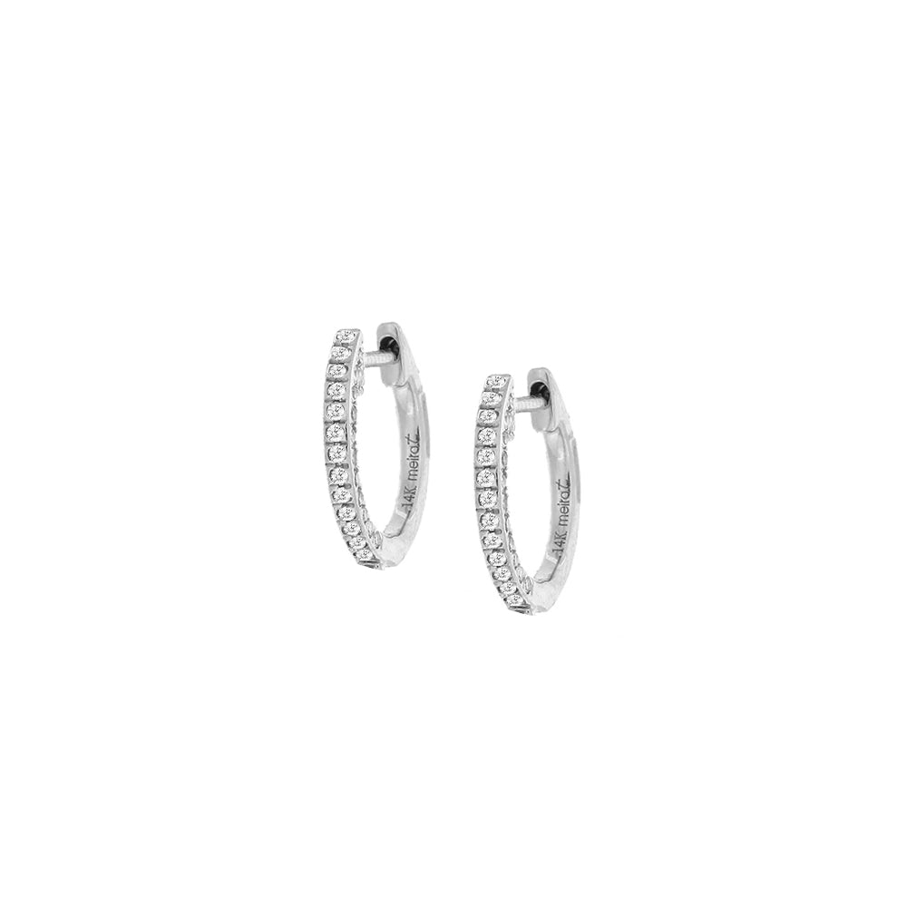 14K White Gold 0.06CTW Diamond Huggie Hoop Earrings