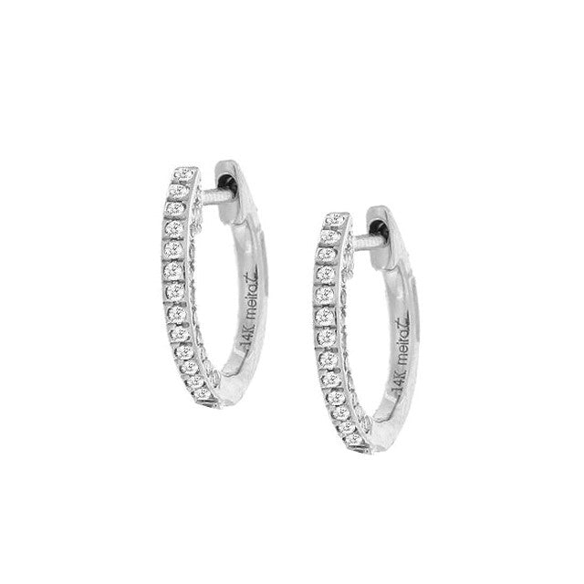 14K White Gold 0.06CTW Diamond Huggie Hoop Earrings