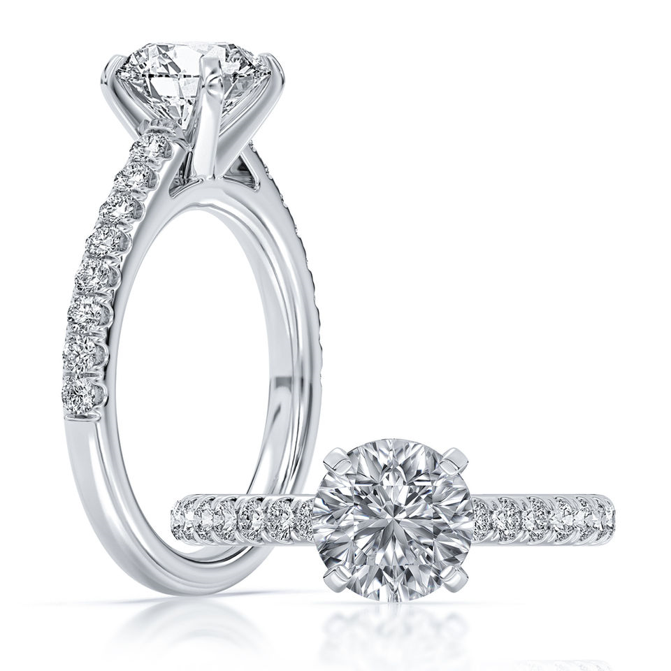 14K White Gold 1.96CTW Round Lab Diamond Classic Engagement Ring