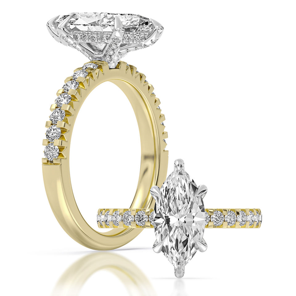 14K Two Tone Gold 3.17CTW Marquise Lab Diamond Classic Engagement Ring