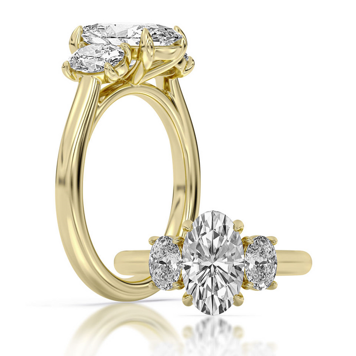 14K Yellow Gold 3.05CTW Oval Lab Diamond Three Stone Engagement Ring