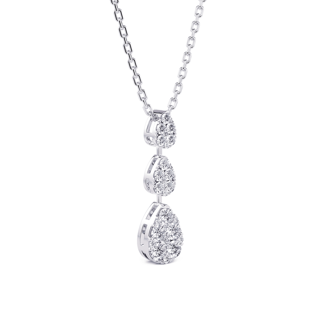14K White Gold 0.48CTW Three-Stone Diamond Drop Pendant Necklace