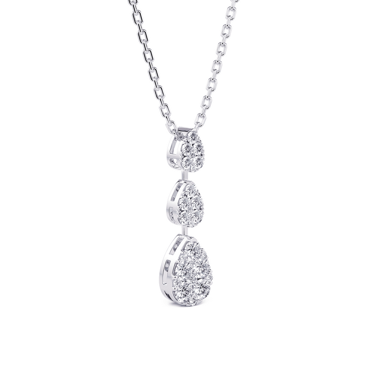 14K White Gold 0.48CTW Three-Stone Diamond Drop Pendant Necklace