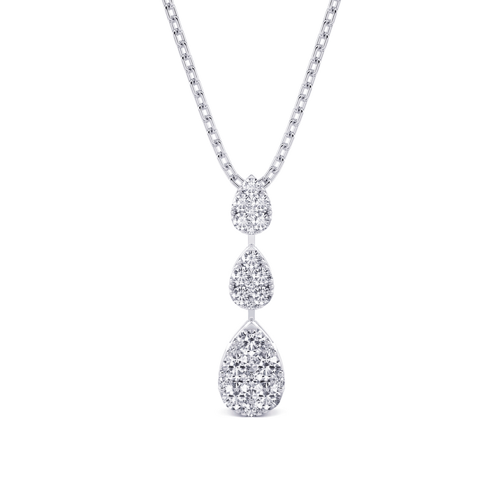 14K White Gold 0.48CTW Three-Stone Diamond Drop Pendant Necklace