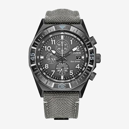 Gray Stainless Steel Eco Drive Nighthawk Chrono Watch by Citizen