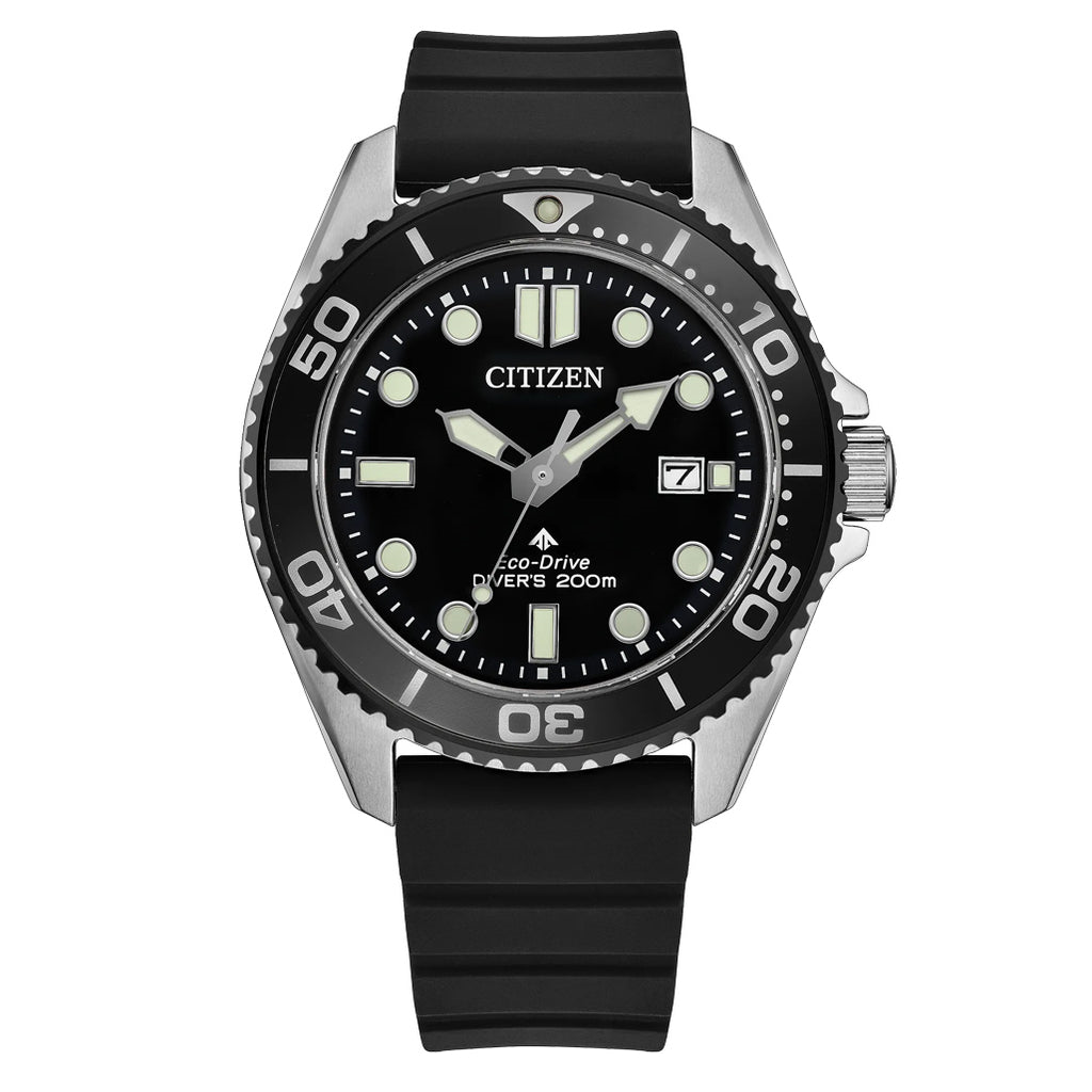 Stainless Steel Eco Drive Black Promaster Dive Watch by Citizen