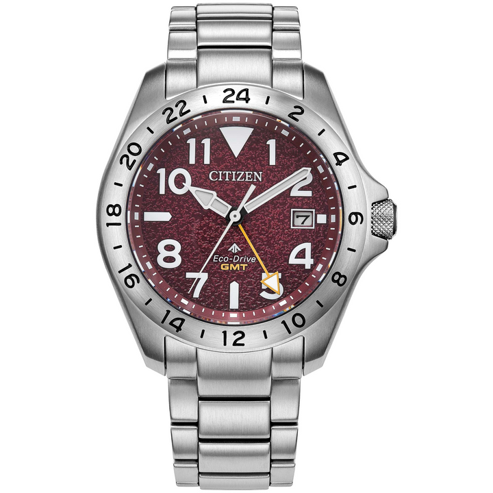 Stainless Steel Eco Drive Red Promaster Land GMT Watch by Citizen
