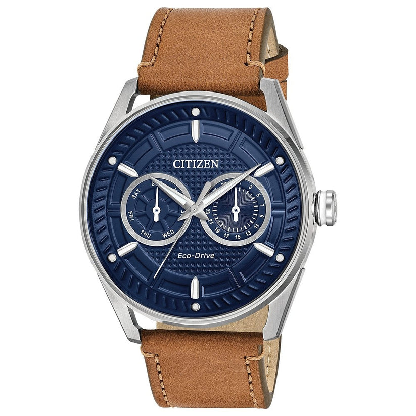 Stainless Steel Eco Drive Blue Drive Leather Strap Watch by Citizen
