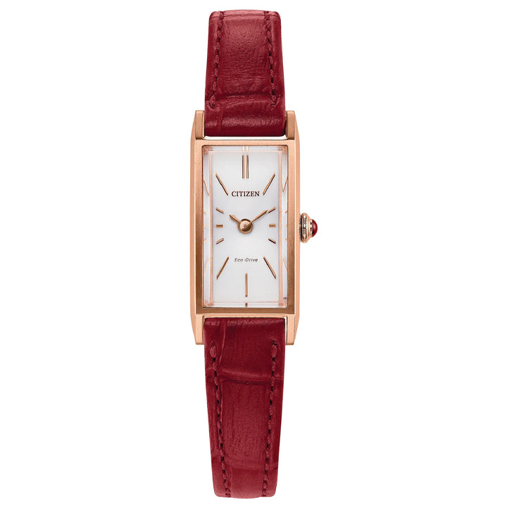 Rose Gold Tone Stainless Steel Eco Drive Silver Fio Leather Strap Watch by Citizen