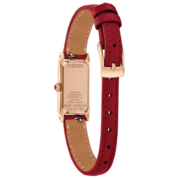 Rose Gold Tone Stainless Steel Eco Drive Silver Fio Leather Strap Watch by Citizen