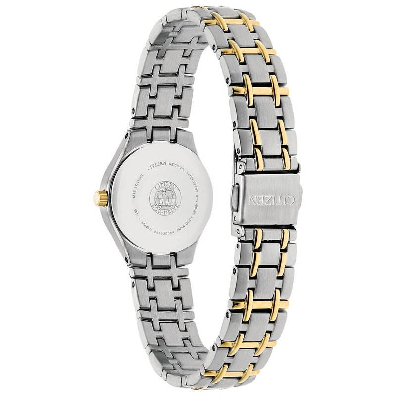 Two Tone Stainless Steel Eco Drive White Silhouette Bracelet Watch by Citizen