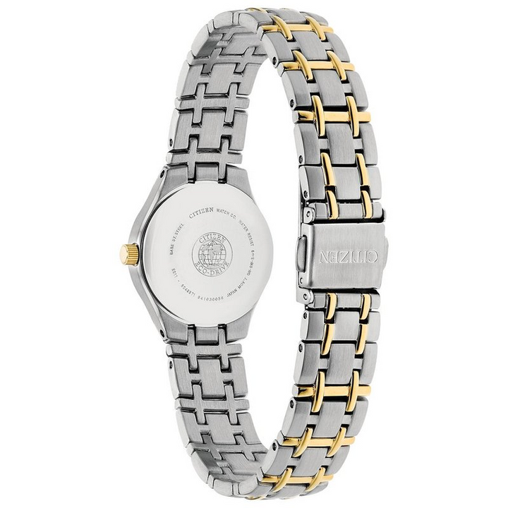 Two Tone Stainless Steel Eco Drive White Silhouette Bracelet Watch by Citizen