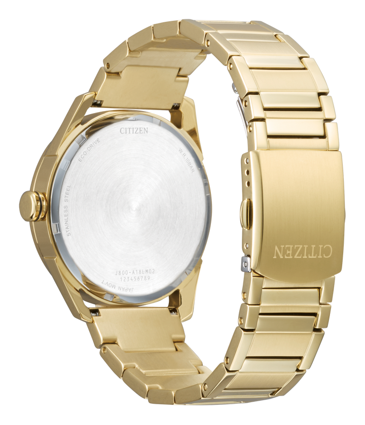Citizen Eco-Drive Men’s Gold-Tone Stainless Steel Watch with Black Textured Dial, 42mm