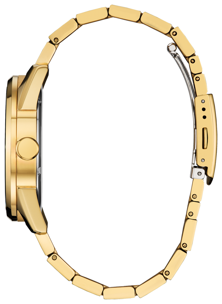 Citizen Eco-Drive Men’s Gold-Tone Stainless Steel Watch with Black Textured Dial, 42mm