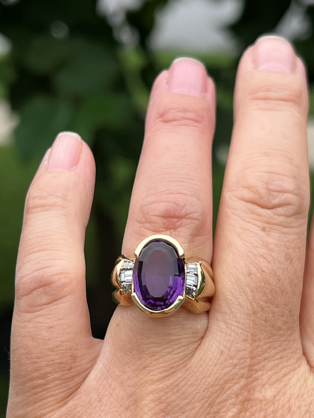 Estate 14K Yellow Gold 5.44ctw Oval Amethyst & Diamond Ring