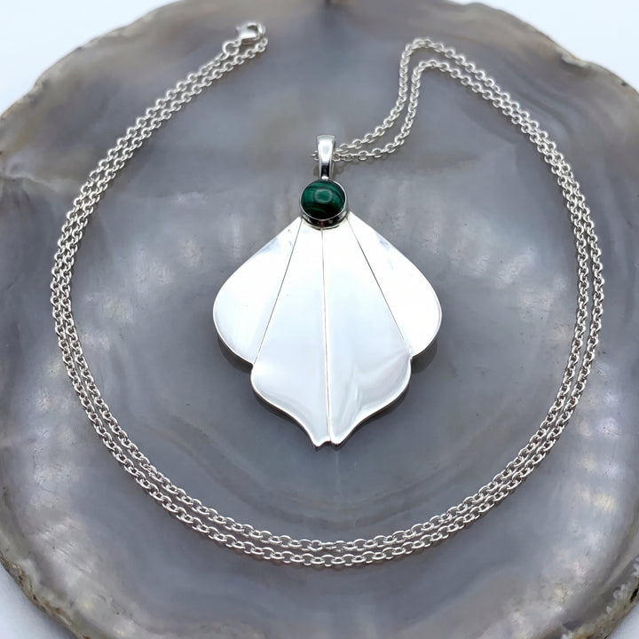Estate Sterling Silver Malachite Organic Design Pendant