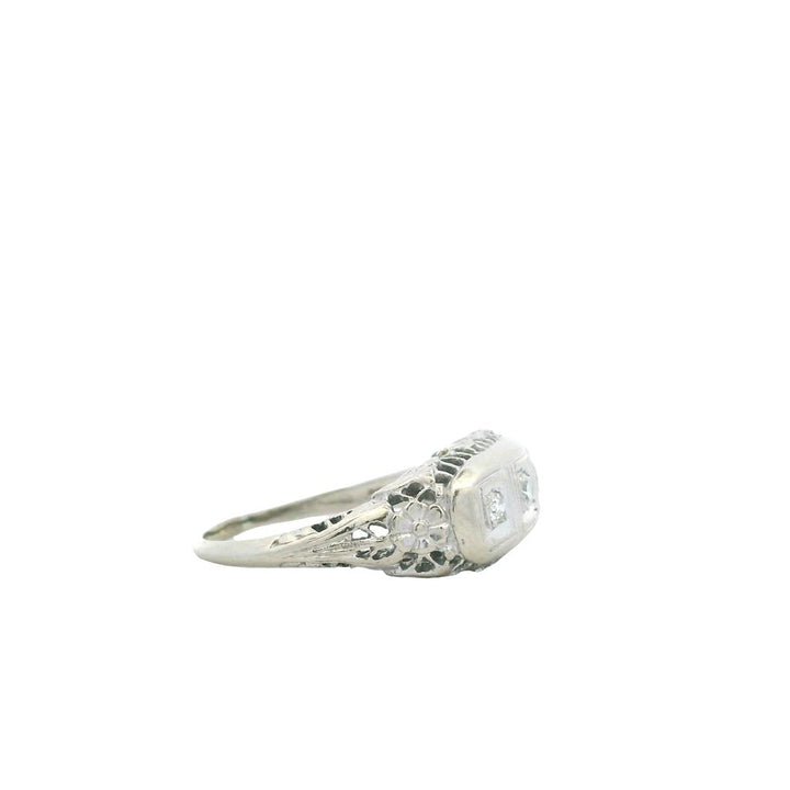 Estate 14K White Gold Art Deco Diamond Ring - 0.14 TCW Vintage Design