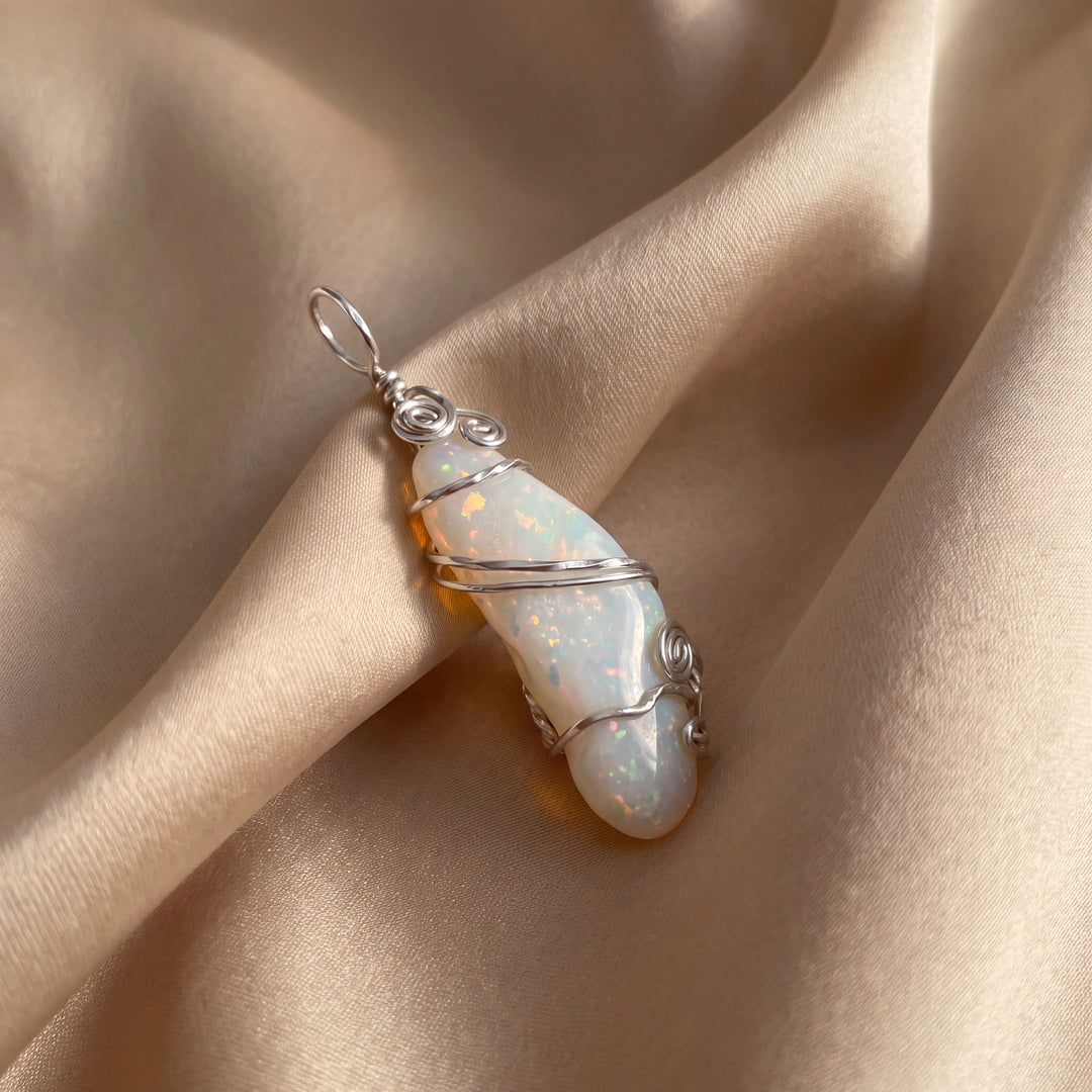 Estate Sterling Silver Freeform Synthetic Opal Pendant