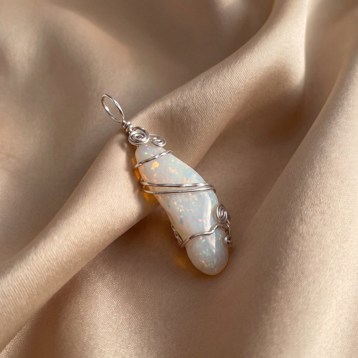 Estate Sterling Silver Freeform Synthetic Opal Pendant