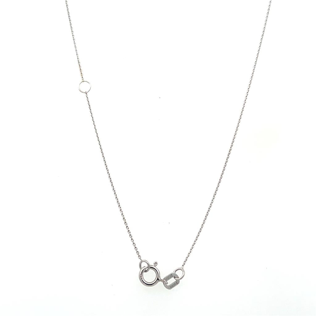 14K White Gold Oval Blue Sapphire and Diamond Necklace with 16-18" Adjustable Cable Chain