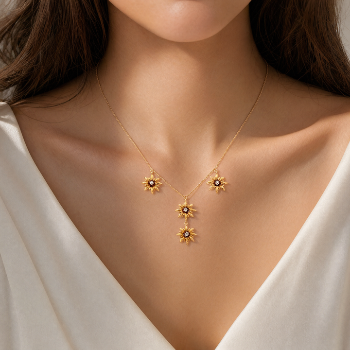 Estate Victorian 14K Yellow Gold Old European Cut Diamond Flower Multi-Drop Necklace