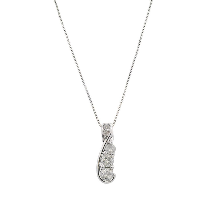 Estate 10K White Gold Diamond Journey Pendant Necklace