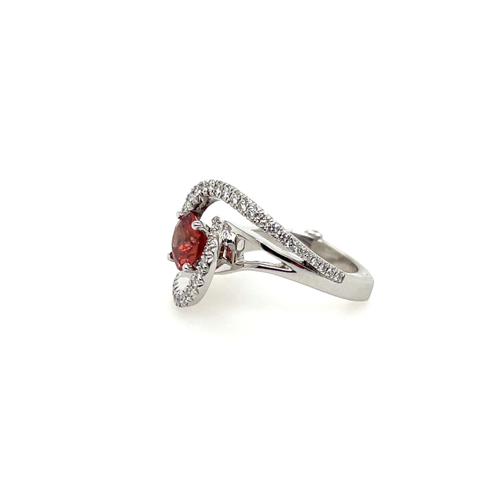 Estate 14K White Gold Round Spesssartine Garnet & Diamond Bypass Ring by Mark Schneider