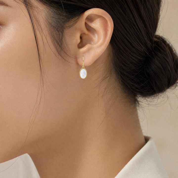 14K Gold Filled 11x14MM Oval Mother of Pearl Drop Earrings