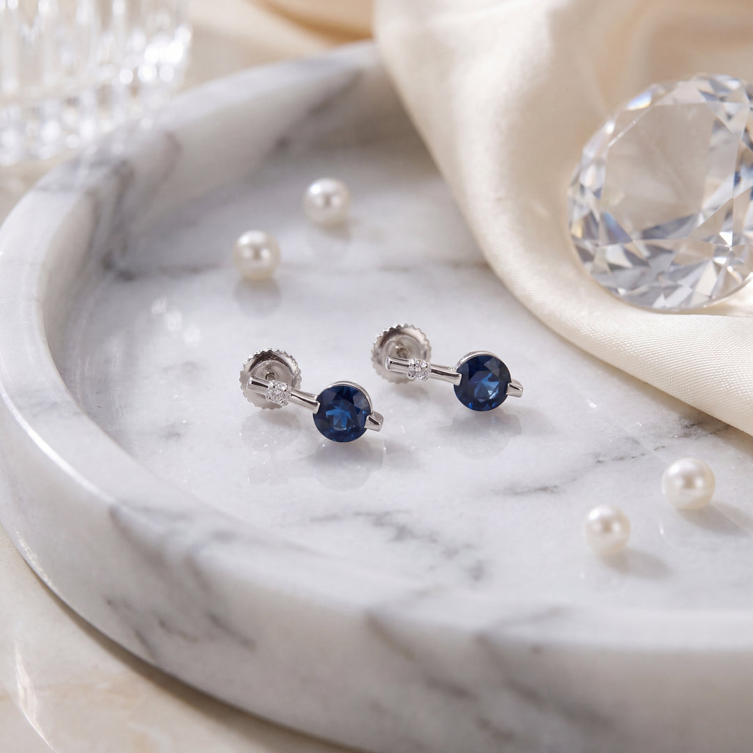 Estate 14KT White Gold Round Sapphire & Diamond Studs