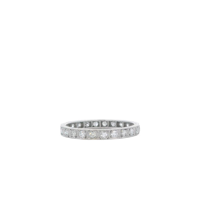 Estate Platinum Single-Cut Diamond Eternity Band - 0.65 TCW Vintage Anniversary Ring