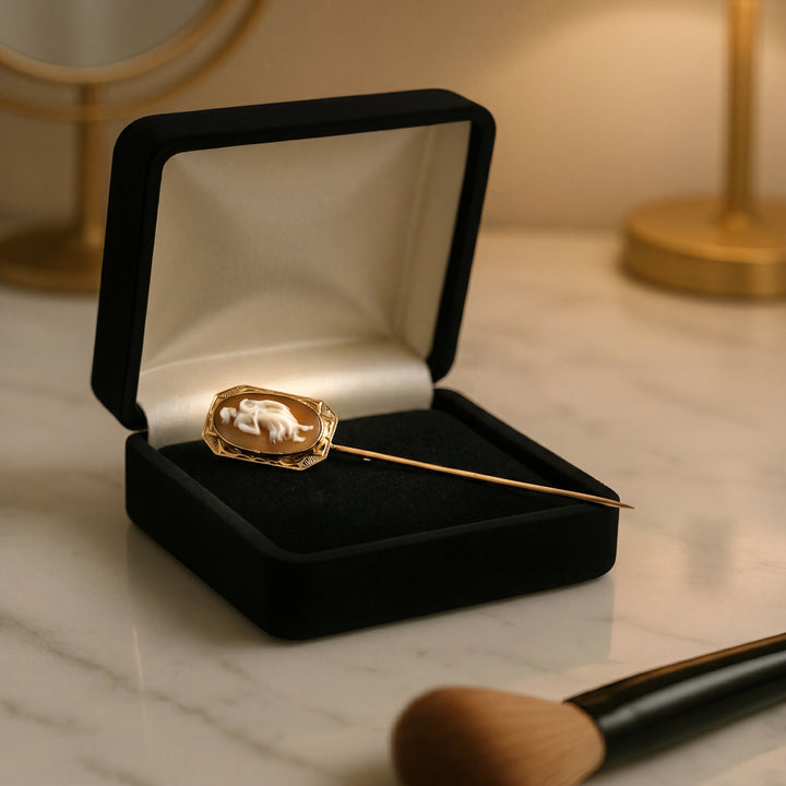 Estate Victorian 14K Yellow Gold Oval Shell Cameo Stick Pin