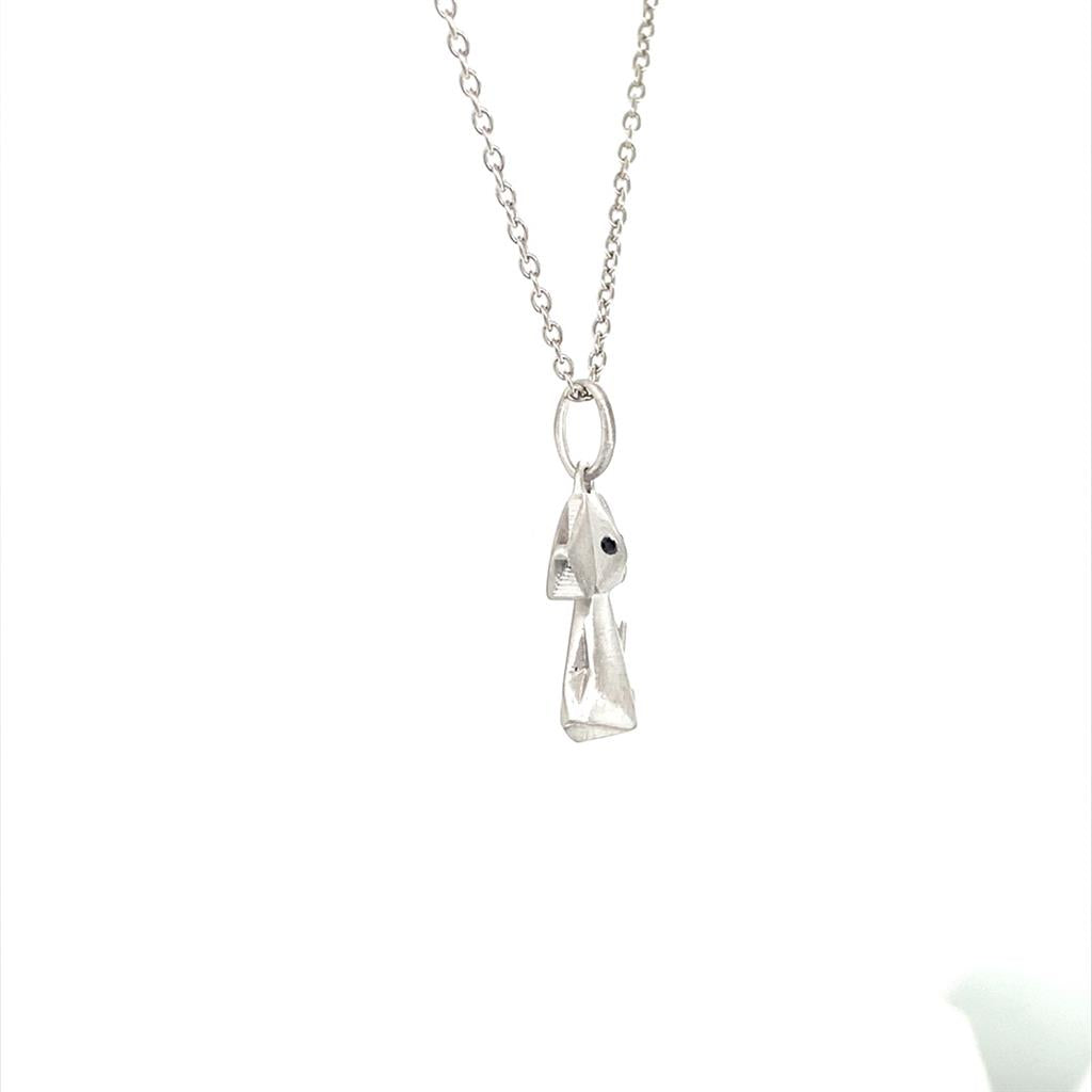 Sterling Silver Black Diamond Origami Dog Necklace