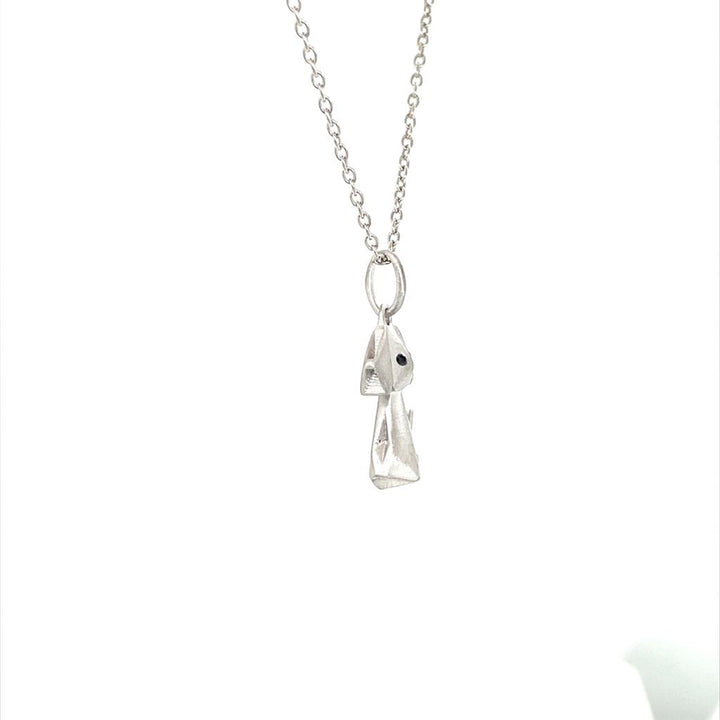 Sterling Silver Black Diamond Origami Dog Necklace