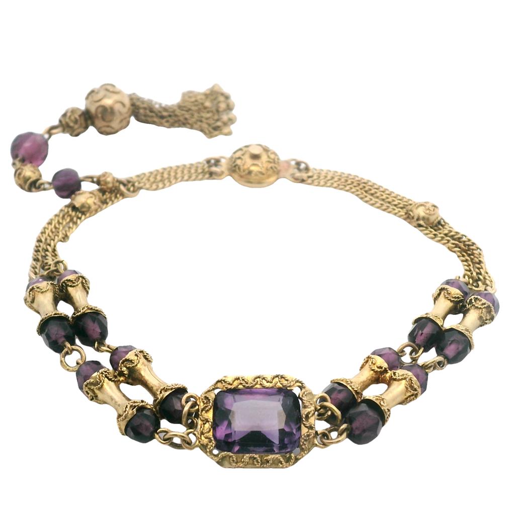 Estate 10K Yellow Gold Amethyst Victorian Antique Bracelet