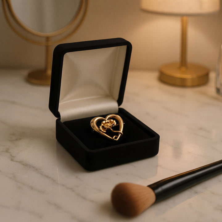 Estate 14K Yellow Gold Open Heart & Three-Dimensional Antique Flower Brooch