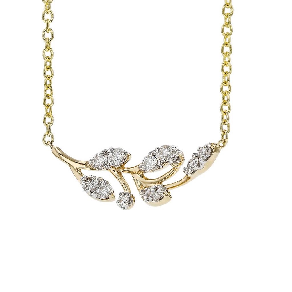 14K Yellow Gold 0.32ctw Diamond Leaf Bar Necklace by Allison Kaufman