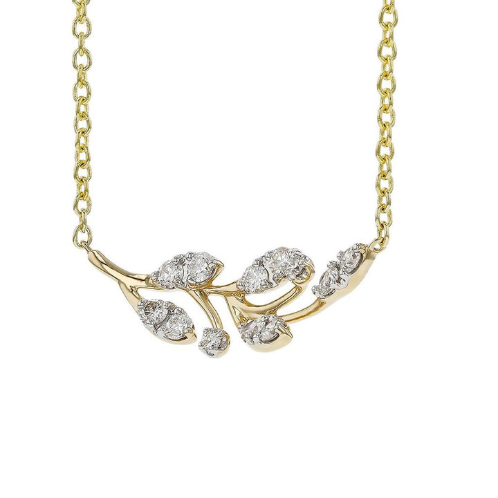 14K Yellow Gold 0.32ctw Diamond Leaf Bar Necklace by Allison Kaufman