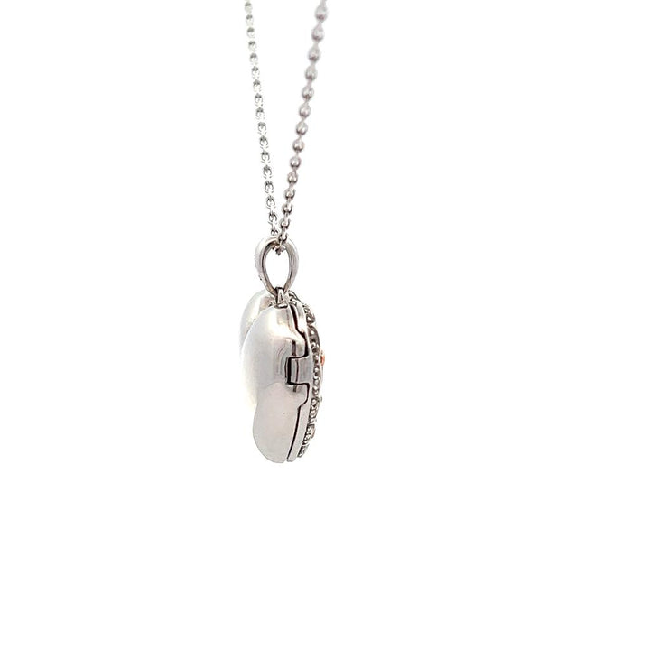 Estate 10K Rose & White Gold Garnet Heart Locket Necklace