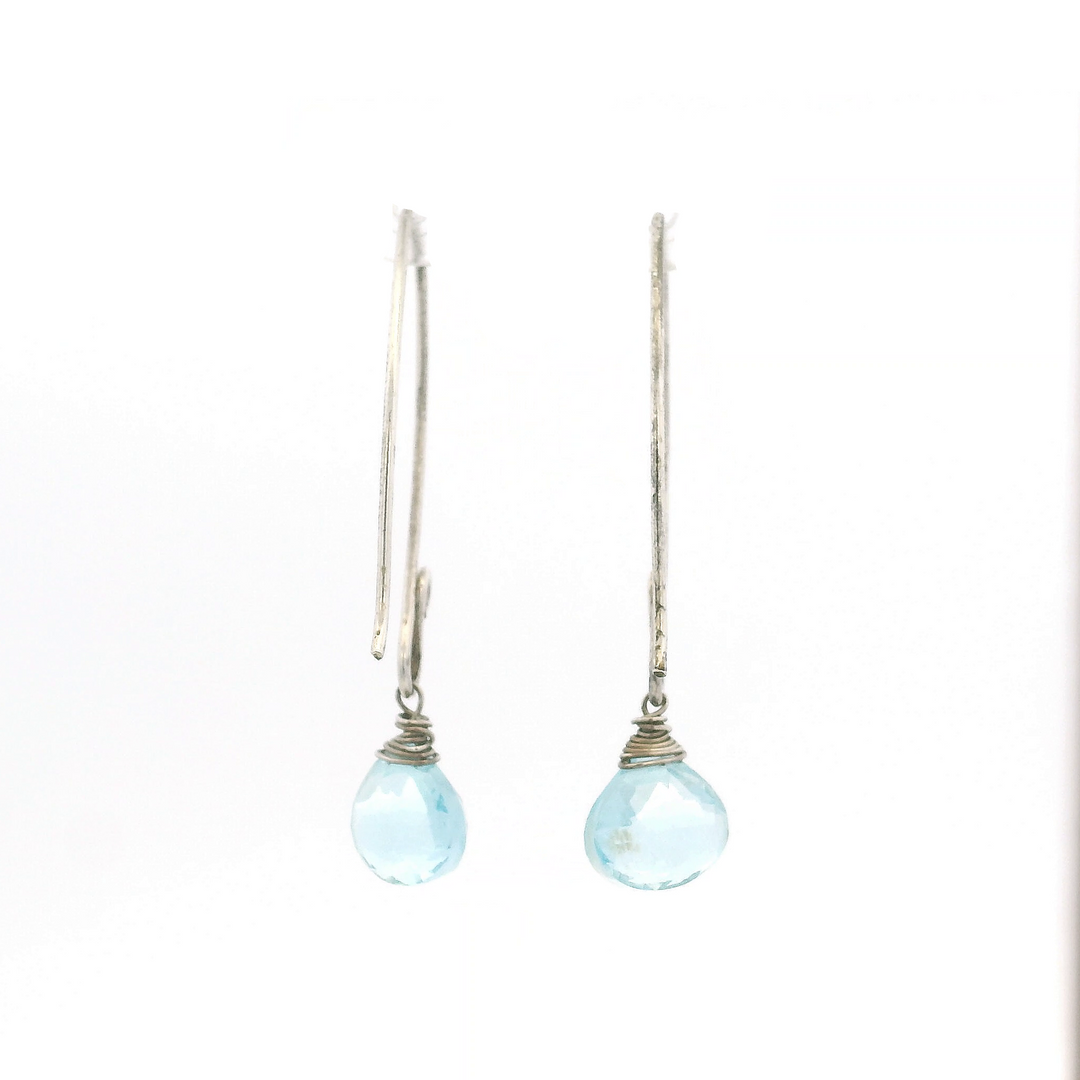 Estate Sterling Silver Blue Topaz Wire Dangle Earrings 11.24CT TWT