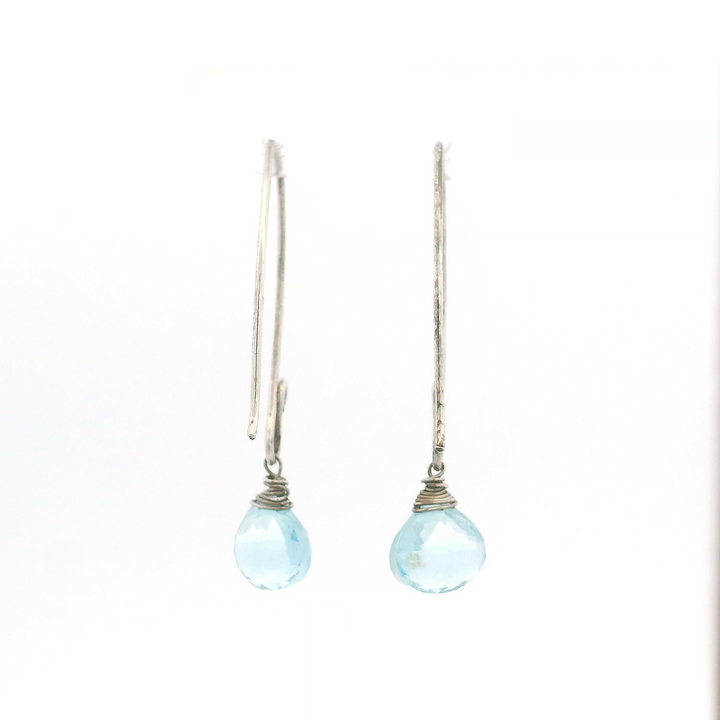 Estate Sterling Silver Blue Topaz Wire Dangle Earrings 11.24CT TWT